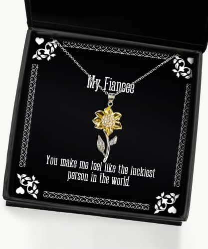 you make me feel like the luckiest person in the world sunflower pendant necklace fiancee present from funny jewelry for fiancee birthday present fiancee birthday gift ideas what to get