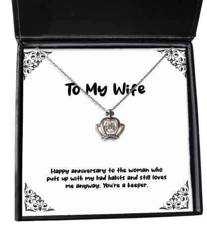 happy anniversary to the woman who puts up with my bad habits crown pendant necklace wife jewelry motivational gifts for wife wedding gift ideas year ideas year anniversary