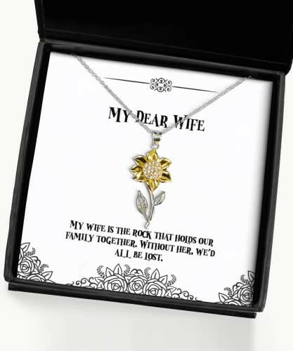 love wife gifts my wife is the rock that holds our family together special birthday sunflower pendant necklace from wife presents gift giving christmas stocking stuffers secret