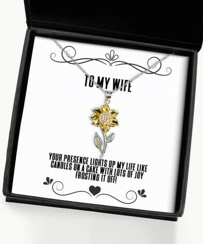 joke wife sunflower pendant necklace your presence lights up my life like candles on a cake with lots funny for wife holiday