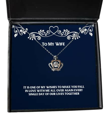 epic wife it is one of my wishes to make you fall in love with me all over motivational crown pendant necklace for wife from husband
