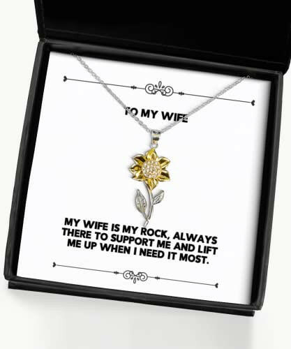 wife gifts for wife my wife is my rock always there to support me gag wife sunflower pendant necklace jewelry from husband funny jewelry funny gifts funny gift ideas unique jewelry unique