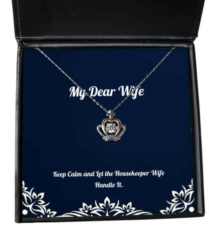 gag wife crown pendant necklace keep calm and let the housekeeper wife handle it sarcastic for wife christmas