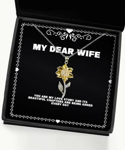 brilliant wife gifts you are my love story and its beautiful chapters unique sunflower pendant necklace for wife from husband funny jewelry funny gifts funny gift ideas unique jewelry unique