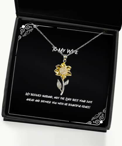my beloved husband may the lord bless your days ahead and sunflower pendant necklace wife present from husband unique jewelry for wife
