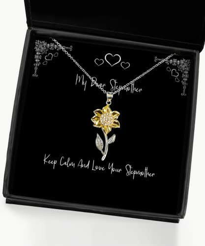 keep calm and love your stepmother sunflower pendant necklace stepmother present from son daughter fun for mom