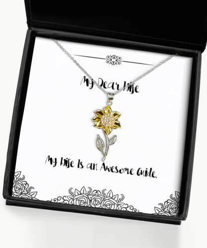 wife for my wife is an awesome guide funny wife sunflower pendant necklace jewelry from husband
