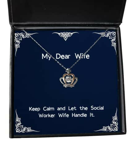 keep calm and let the social worker wife handle it crown pendant necklace wife present from husband nice jewelry for wife