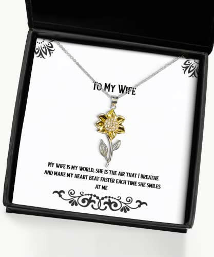 my wife is my world she is the air that i breathe and make my heart beat sunflower pendant necklace wife jewelry gag for wife