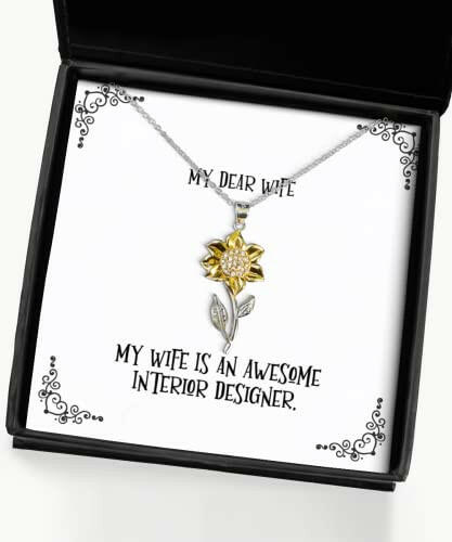 my wife is an awesome interior designer sunflower pendant necklace wife jewelry fun for wife