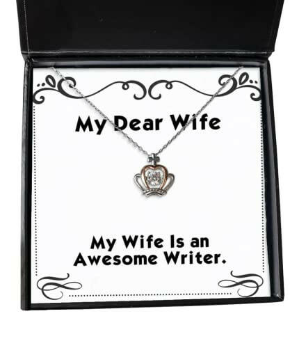 joke wife crown pendant necklace my wife is an awesome writer present for useful from husband