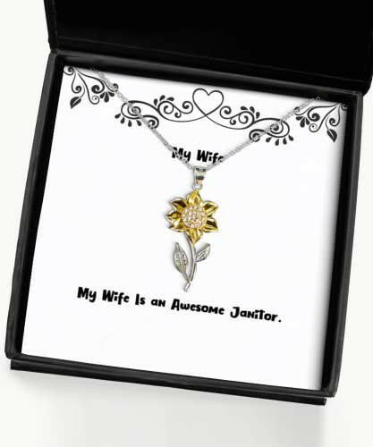 my wife is an awesome janitor sunflower pendant necklace wife jewelry cool for wife
