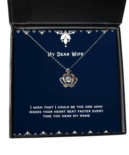 joke wife i wish that i could be the one who makes your heart beat faster every time you holiday crown pendant necklace for wife