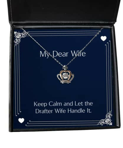 cute wife gifts keep calm and let the drafter wife handle it joke holiday crown pendant necklace from wife