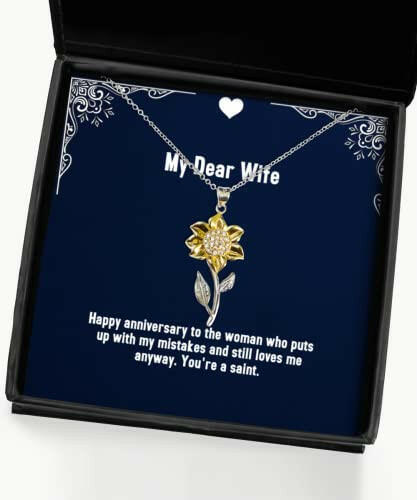 sarcasm wife gifts happy anniversary to the woman who puts up with my mistakes wife sunflower pendant necklace from husband wedding valentines day mothers day christmas