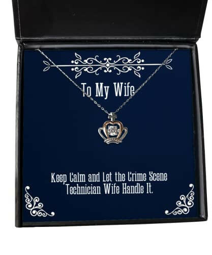 fun wife keep calm and let the crime scene technician wife handle it funny holiday crown pendant necklace for wife