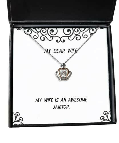 wife for my wife is an awesome janitor cute wife crown pendant necklace jewelry from husband