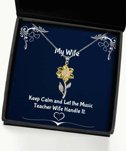 keep calm and let the music teacher wife handle it sunflower pendant necklace wife present from husband nice for wife