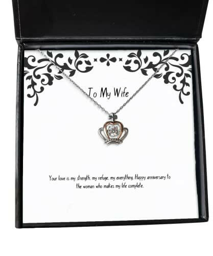 your love is my strength my refuge my everything happy anniversary crown pendant necklace wife jewelry gag gifts for wife gift ideas for her gift ideas for him gift ideas for mom gift ideas
