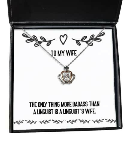 funny wife crown pendant necklace the only thing more badass than a linguist is a linguists wife nice for wife christmas