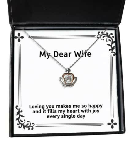 cool wife crown pendant necklace loving you makes me so happy and it fills my heart with joy present for wife fun from husband