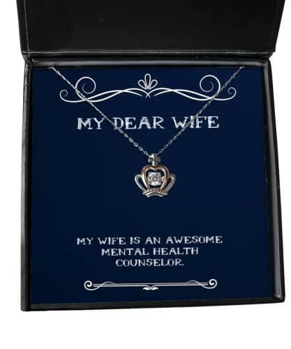 unique wife my wife is an awesome mental health counselor gag holiday crown pendant necklace from