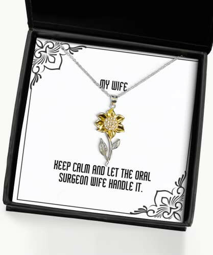 keep calm and let the oral surgeon wife handle it sunflower pendant necklace wife present from husband joke jewelry for wife birthday gift ideas unique birthday gifts personalized birthday