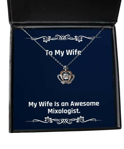 funny wife crown pendant necklace my wife is an awesome mixologist for present from husband jewelry for wife