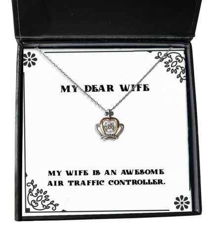 my wife is an awesome air traffic controller crown pendant necklace wife jewelry sarcastic for wife