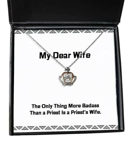 cheap wife the only thing more badass than a priest is a priests wife christmas crown pendant necklace for wife