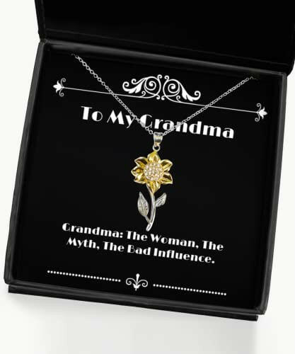 grandma the woman the myth the bad influence sunflower pendant necklace grandma present from granddaughter funny for grandma