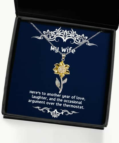 wife gifts for wife heres to another year of love laughter and nice wife sunflower pendant necklace jewelry from husband funny wife gift gift for wife funny sunflower necklace wife gift