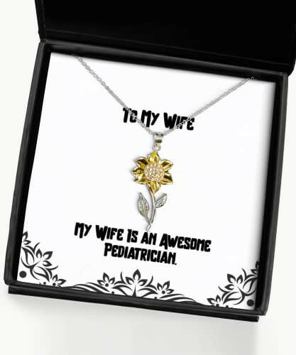 joke wife my wife is an awesome pediatrician holiday sunflower pendant necklace for wife