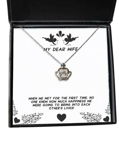 when we met for the first time no one knew how much happiness we were wife crown pendant necklace best wife jewelry for wife