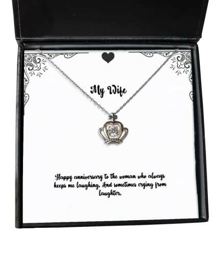 happy anniversary to the woman who always keeps me laughing wife crown pendant necklace unique wife gifts jewelry for wife