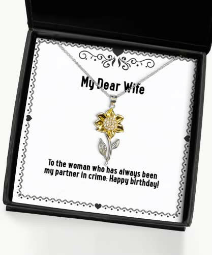 unique wife gifts to the woman who has always been my partner in crime happy wife sunflower pendant necklace from husband birthday present gift ideas unique gifts personalized gifts handmade