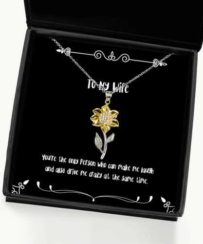 joke wife sunflower pendant necklace youre the only person who can make me laugh present for wife funny gifts from husband birthday gifts for her birthday gifts for him unique birthday gifts