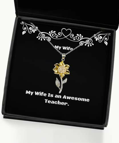 epic wife sunflower pendant necklace my wife is an awesome teacher unique for holiday