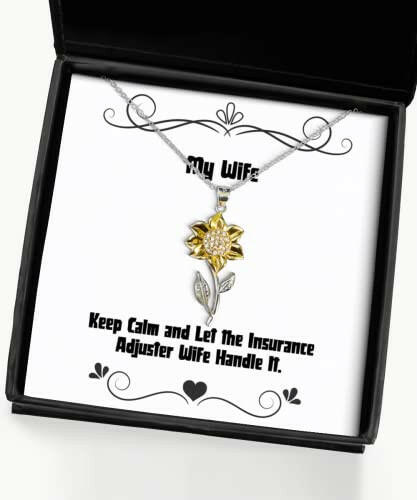 keep calm and let the insurance adjuster wife handle it wife sunflower pendant necklace gag wife jewelry for wife