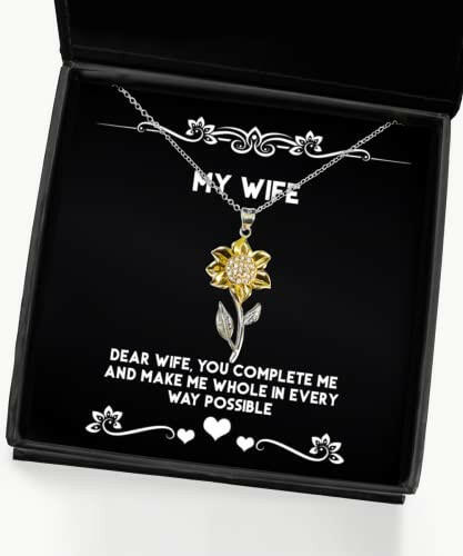 brilliant wife dear wife you complete me and make me whole in every way epic sunflower pendant necklace for wife from husband