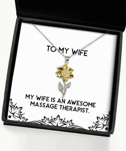my wife is an awesome massage therapist wife sunflower pendant necklace joke wife jewelry for