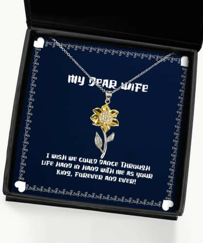 i wish we could dance through life hand in hand with me as your king wife sunflower pendant necklace unique wife jewelry for wife