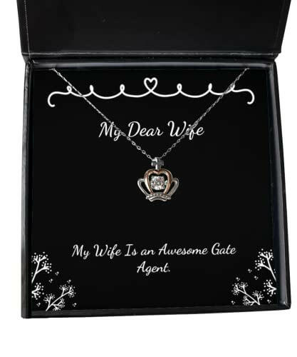 cute wife crown pendant necklace my wife is an awesome gate agent gifts for present from husband jewelry for wife