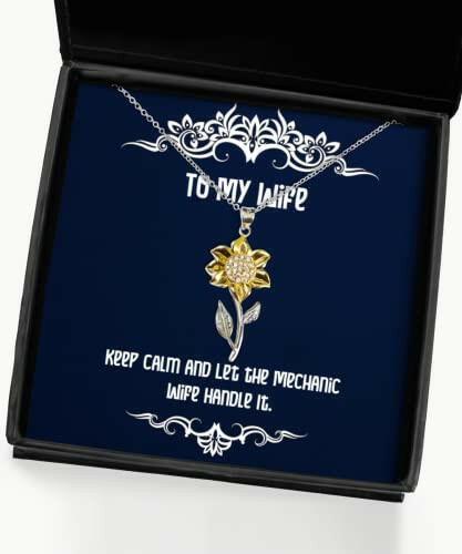 sarcasm wife keep calm and let the mechanic wife handle it nice christmas sunflower pendant necklace from wife