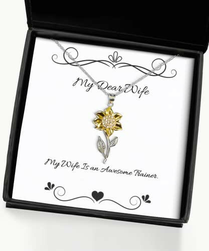 epic wife sunflower pendant necklace my wife is an awesome trainer gifts for present from husband jewelry for wife