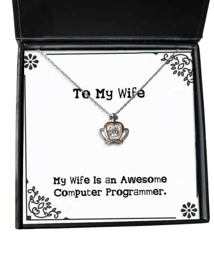special wife crown pendant necklace my wife is an awesome computer programmer present for inspire from husband