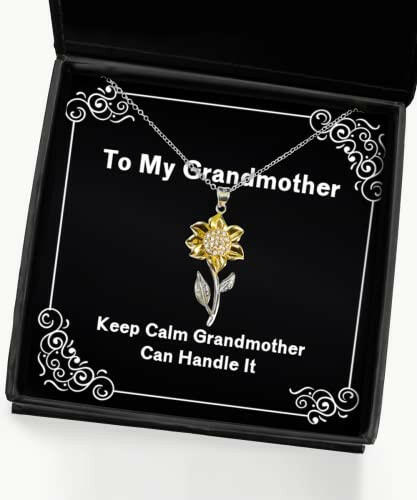perfect grandmother gifts keep calm grandmother can handle it gag sunflower pendant necklace for grandmom from granddaughter