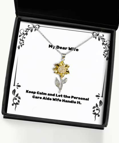 inappropriate wife sunflower pendant necklace keep calm and let the personal care aide wife handle funny for wife christmas