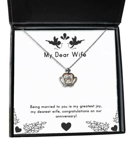 joke wife being married to you is my greatest joy my dearest wife inspirational holiday crown pendant necklace from wife