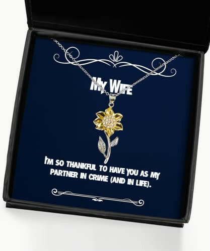 im so thankful to have you as my partner in crime and in wife sunflower pendant necklace love wife gifts jewelry for wife christmas new years valentines day mothers day anniversaries